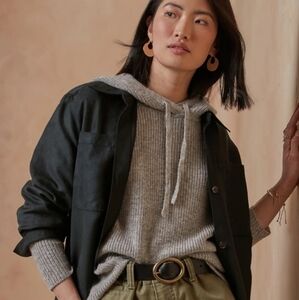 Banana Republic Women's Alpaca Blend Ribbed Heather Grey Hoodie Sweater